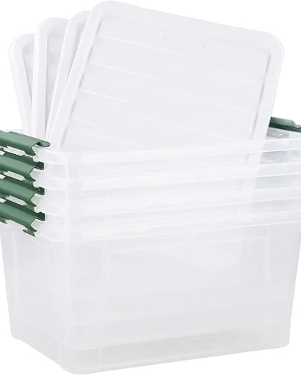 Gloreen 35 Quart Clear Storage Bins with Lid and Handle, Multipurpose Stackable Plastic Storage Latches Box/Containers,set of 4