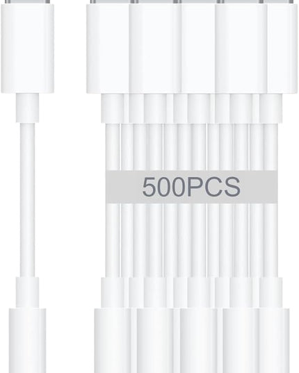 USB-C to 3.5mm Audio Headphone Adapter - HiFi 500 Pack Compatible with Apple iPhone 17 16 15 Samsung Galaxy S25 S24 S23 S22 S21 Plus Pro Max Ultra Pixel iPad - Type C to Aux Cord Jack Dongle Adapter