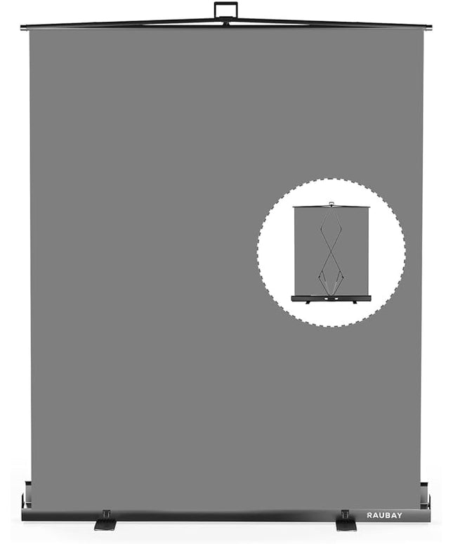 【Easy Set-Up】 RAUBAY 59.8 x 82.7in Collapsible Gray Backdrop Screen Portable Retractable Panel Photo Grey Background with Stand for Video Conference, Photographic Studio, Streaming