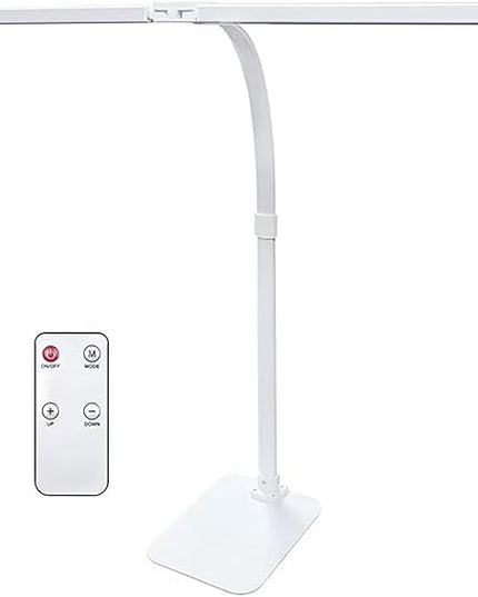 Double Head LED Desk Lamp with Remote Control for Home Office 24W Brightest Computer Desk Light for Workbench Drafting Architect Study Reading with Clamp and Base