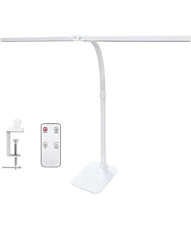 Double Head LED Desk Lamp with Remote Control for Home Office 24W Brightest Computer Desk Light for Workbench Drafting Architect Study Reading with Clamp and Base