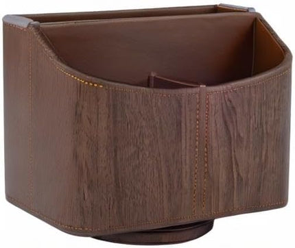 RHCSZ Brown 360 Degree Swiveling TV Remote Control Holder/Caddy, Leather Desk Organizer for Office and Home Furniture Decoration Storage Box(Dark wood grain)