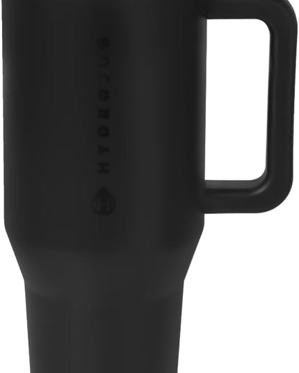 HydroJug Traveler - 40 oz Water Bottle with Handle & Flip Straw - Fits in Cup Holder, Leak Resistant Tumbler-Reusable Insulated Stainless Steel & Rubber Base - Gifts for Women & Men, Black