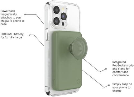PopSockets PowerPack for MagSafe, Portable Phone Charger, Magnetic Wireless Portable Charger, 5000mAh - Eucalyptus