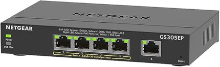 NETGEAR 5 Port PoE Gigabit Ethernet Easy Smart Managed Essentials Switch (GS305EP) - with 4 x PoE+ @ 63W, Desktop or Wall Mount