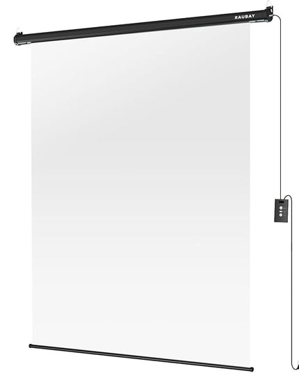 RAUBAY Motorized Pull Down White Screen Backdrop - 59.8" x 86.6" Collapsible Wall-Mount Background for Professional Video Production, Photography Studio, Video Conferencing and YouTube, TikTok Creator