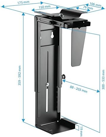 HumanCentric Adjustable Under Desk Computer Mount and Wall Mount, CPU Holder Fits Most PC or Computer Cases, Adjustable Height and Width, Full 360 Swivel, Up to 22 lb, Hardware Included