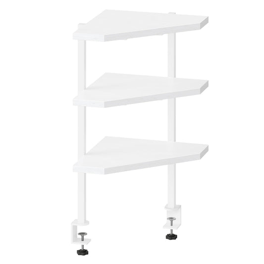 MAHANCRIS Clamp on Desk Corner Organizer, 3-Tier Desktop Shelf, Adjustable Desk Corner Storage Shelf with Metal Frame, for Office, Game Room,White DSWT5501