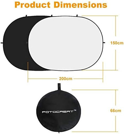 FOTOCREAT-5x6.5ft(1.5x2m) Black/White Double-Sided Pop-Up Collapsible Backdrop -Reflector Photo Backdrop Background for Video & Photo