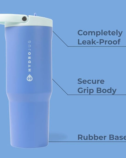 HydroJug Sport - Stainless Steel Tumbler with Straw, Vacuum Insulated, 32oz Leakproof Water Bottle, Ergonomic Design, Reusable, Dishwasher Safe, Rubber Base, Durable for Gym or Outdoors, Riptide