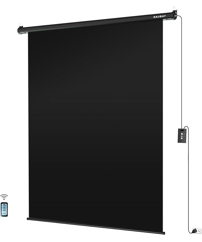 RAUBAY Motorized Pull Down Black Screen Backdrop - 59.8" x 86.6" Collapsible Wall-Mount Background for Professional Video Production, Photography Studio, Video Conferencing and YouTube, TikTok Creator