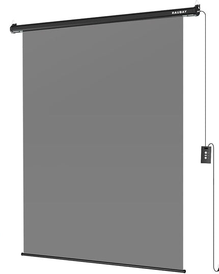 RAUBAY Motorized Pull Down Grey Screen Backdrop - 59.8" x 86.6" Collapsible Wall-Mount Background for Professional Video Production, Photography Studio, Video Conferencing and YouTube, TikTok Creator