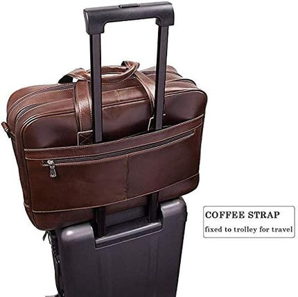 Augus Business Travel Briefcase Genuine Leather Duffel Bags for Men Laptop Bag fits 15.6 inches Laptop YKK Zipper (Brown)