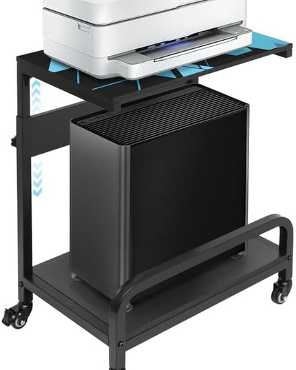 Height Adjustable Computer Tower Stand, Compact Printer Stand, 2 Tier for ATX Case, Extra Large CPU Floor Stand PC Tower Stand CPU Holder Cart with Guard Rail 32.7" X 21.6" X 15.8", Blue