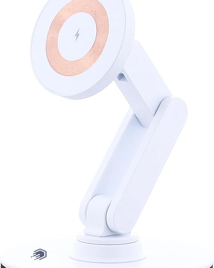 ClikDock Cell Phone Magnetic Wireless Charger Stand, 360° Spin, Aluminum Construction, Compatible with MagSafe Phones for iPhone & Andriod (White)