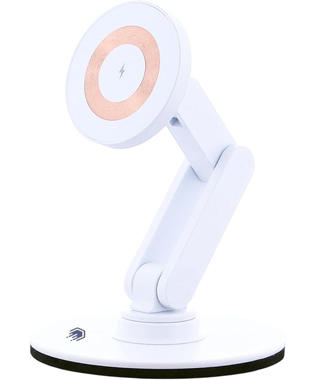 ClikDock Cell Phone Magnetic Wireless Charger Stand, 360° Spin, Aluminum Construction, Compatible with MagSafe Phones for iPhone & Andriod (White)