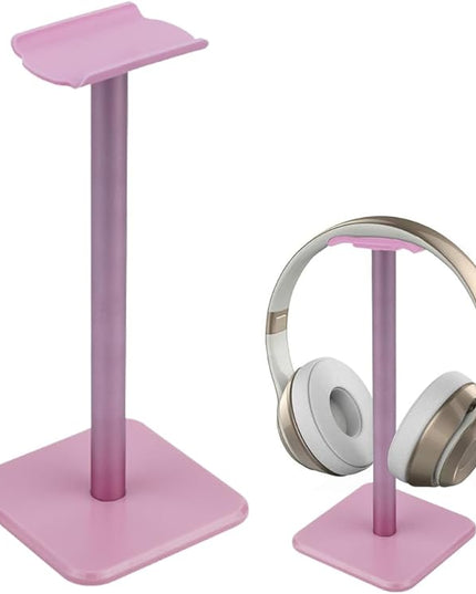 Deear Aluminum Metal Headphone Stand Holder Hanger with Aluminum Supporting Bar Flexible Headrest ABS Solid Base for All Headphones, Pink