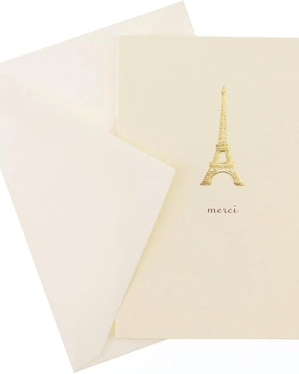 Graphique Eiffel Tower Merci Notecards – 10 Embossed Gold Foil Blank Cards with Envelopes – Boxed Set – 3.25" x 4.75"