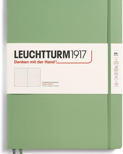 LEUCHTTURM1917 - Notebook Hardcover Master Slim A4+ - 123 Numbered Pages for Writing and Journaling (Sage, Dotted)
