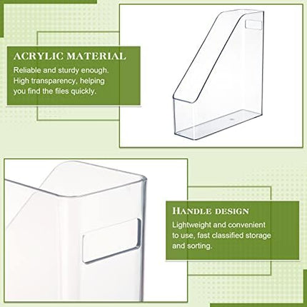 12 Pcs Clear Acrylic Magazine File Holder Plastic Desk Organizer with Handle Basics Vertical Magazine Rack Desk Folder Document Storage Organizer for Home Office School Work Study Desktop Supplies
