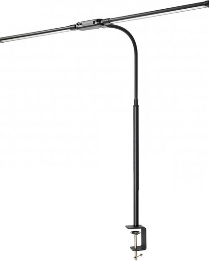 LED Desk Lamp with Clamp, Double Head Adjustable Architect Light, Eye-Caring Monitor Desk Lamp for Home Office, Flexible Gooseneck Task Lamp with 10 Brightness Levels & 5 Color Temperature Modes Black