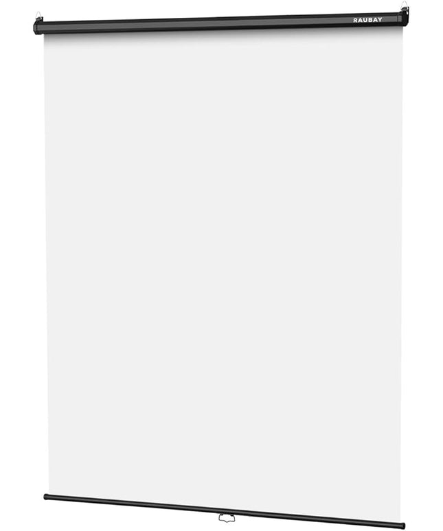 RAUBAY Retractable Pull Down White Screen Backdrop - 59.8" x 86.6" Collapsible Wall-Mount Background for Professional Video Production, Photography, TikTok and Video Conferencing