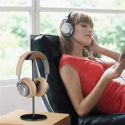 Jcurycke Headset Stand with 6.5cm Wide Walnut Wood Headrest,Headphone Holder Desk Removable with Solid Heavy Base,Headset Holder for Over Ear and Gaming,Headphone Stand Suitable for Table