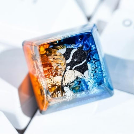 Manta Ray Artisan Keycap Orange and Blue Ocean R1 SA Profile Custom Sea Creatures Keycaps 1U ESC Handmade Gaming Resin Key Cap Cherry MX Switch Compatible Mechanical Keyboard Manta Ray Lover Gift