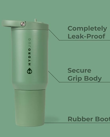 HydroJug Sport - Stainless Steel Tumbler with Straw, Vacuum Insulated, 20oz Leakproof Water Bottle, Ergonomic Design, Reusable, Dishwasher Safe, Rubber Base, Durable for Gym or Outdoors, Sage