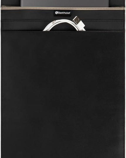 SLNT Faraday Bag Leather Tablet Sleeve with Silent Pocket - Signal Blocking Device Shielding for iPad, Samsung Galaxy Tab, Most Tablets, Travel, Privacy (Black Leather, X-Large)