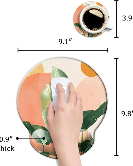 Ergonomic Mouse Pad with Wrist Support,Mouse Pad with Wrist Rest and Coaster Set,Office Supplies Non-Slip Mouse Pads for Desk, Non-Slip Comfortable,Tropical Plants