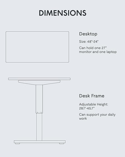 FLEXISPOT EN1 One-Piece Standing Desk with 1-Inch Thick Desktop, 48"x24" Electric Height Adjustable Desk for Home Office & Multi-Device Workstations, White