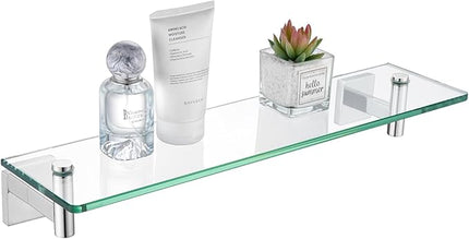 KOKOSIRI Bathroom Shelves Wall Mounted Floating Glass Shelf Polished Stainless Steel 20-Inch Kitchen Hanging Rack for Storage/Room Decor B1105CH-L20