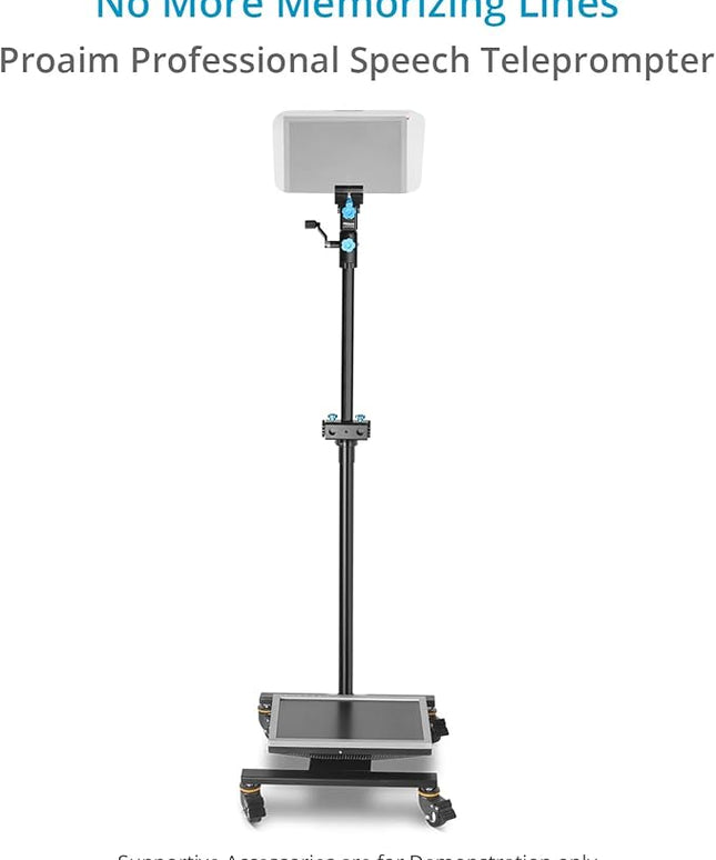 PROAIM Professional Speech Teleprompter with Telescopic Conference Stand & 60/40 Beam Splitter Glass Fits up to 17” Tablets, Laptops & Monitors. for Conferences, News, Film Production. (TP-SPH-01)