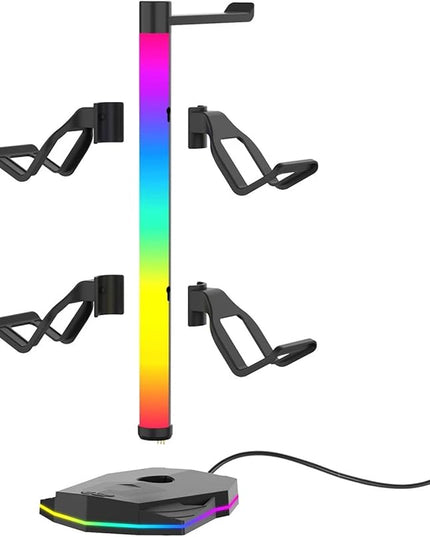 Jiawu Gaming Headphone Stand, RGB Headphone Stand with 2 USB & 1 Type C Port, Controller Holder Rack, Headset Holder Hanger, Computer Game Accessory for Desktop