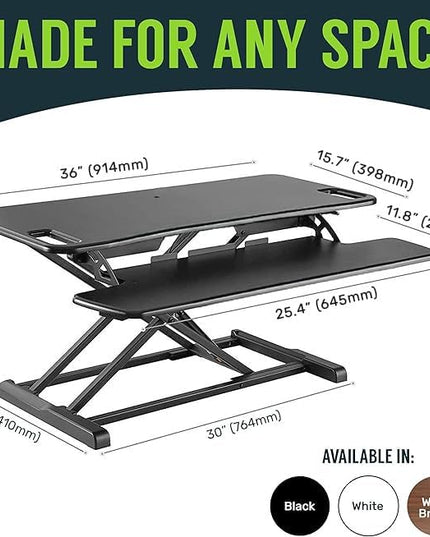 TechOrbits OF-S06-2 Desk Converter-37-inch Height Adjustable, MDF Wood, Sit-to-Stand Rise-X Pro Black, 36"