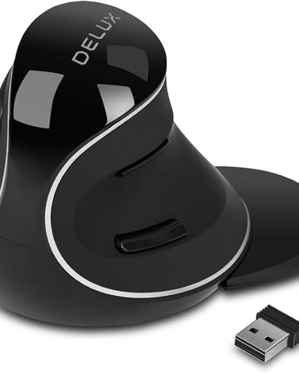DELUX Ergonomic Vertical Mouse, Wireless Ergo Mouse for Large Hands, 2.4G Connection, Silent Clicks, Up to 1600 DPI,6 Buttons, Removable Wrist Rest, Compatible with Laptop/PC (M618Plus Wireless-Black)