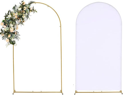 Vincidern 6.6FT Wedding Arch Backdrop Stand and White Cover Set, Metal Backdrop Arch Stand and Cover for Birthday Parties, Baby Showers, Graduation, Event Decorations