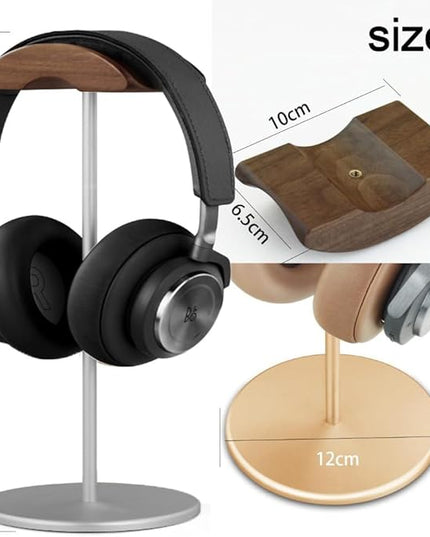 Headphone Stand, Aluminum and Wood Headphone Holder for Over Ear & On Ear Headsets – Heavy Duty Base Gaming Headset Stand with Non-Slip Pad, Desk Organizer for Home Office Studio Use (Silver)