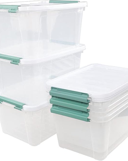 6 Packs 20 L Latching Plastic Storage Box, Clear Stackable Storage Container Bins with Lids