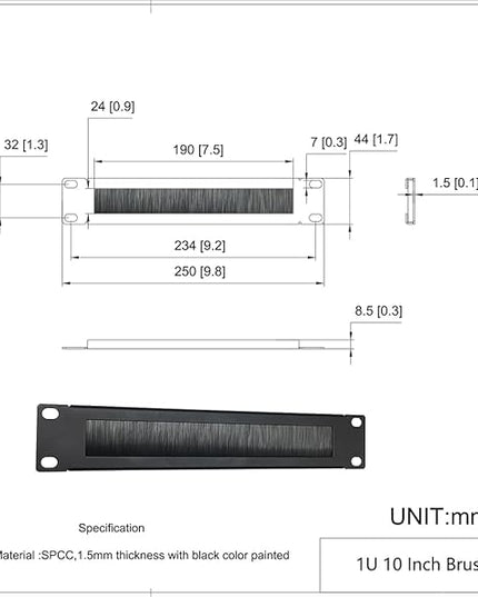 QiaoYoubang 10 inch 1U Mini Brush Cable Management Panel Cable Manager with Brush Strip for Cable Entry in 10 Inch Server Rack, Network Cabinet or Desktop Rack