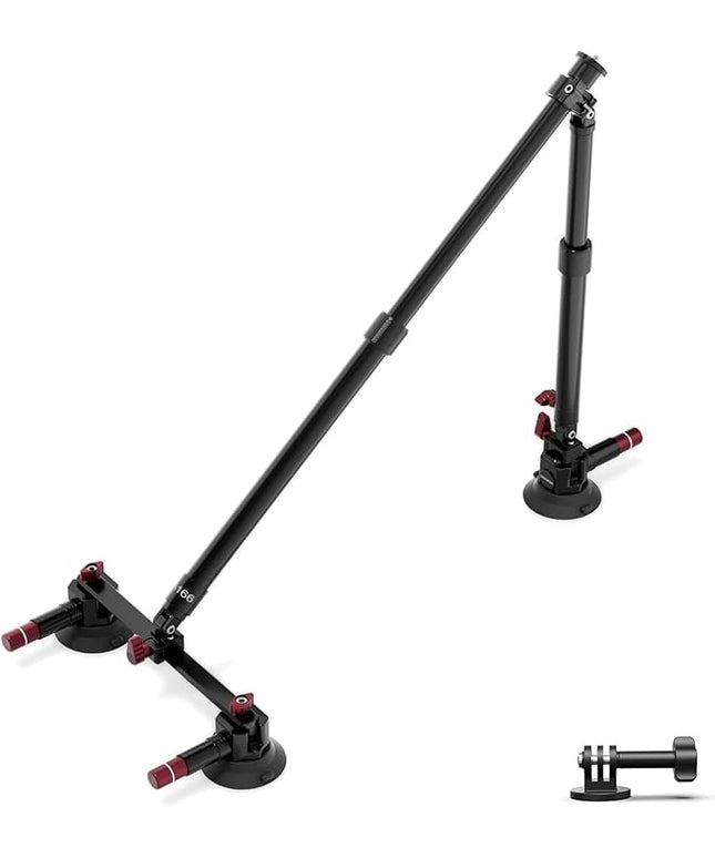 NEEWER Triple Suction Cup Car Mount Kit, Two 24" Aluminum Alloy Extension Poles, NATO Rail, Action Camera Adapter Compatible with GoPro DJI Insta 360, Max Load 2.2 lb, CA166