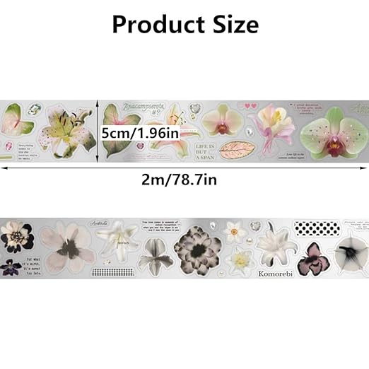 Qojai 2 Rolls Vintage Floral Washi Tape Stickers Matte Silver Die-Cut Plant Flower Washi Tape for Journaling Scrapbook Supplies Pretty Wide Washitape Decorative Tapes for Crafts Scrap Booking Supples
