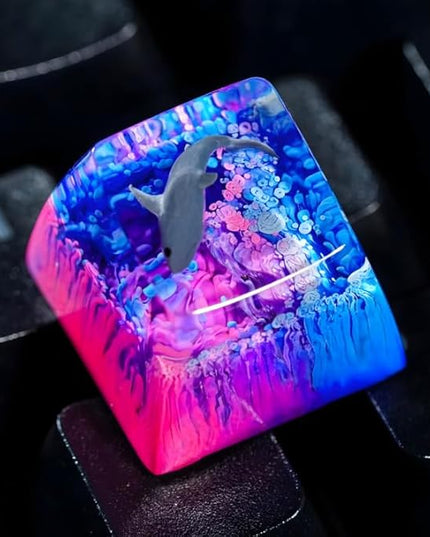 Shark Artisan Keycap Deep Blue Purple Ocean R1 SA Profile Custom Sea Creatures Keycaps 1U ESC Handmade Gaming Resin Key Cap Cherry MX Switch Compatible Mechanical Keyboard Sea Lover Gift