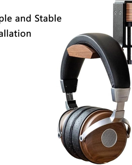 Headphone Holder with 6cm Wide Walnut Headrest,Adjustable Clamp-on Headset Stand Desk Headset Holder for Over Ear and Gaming