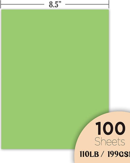 Veritas Green Colored Cardstock, 8.5" x 11" Colored Copy paper, 110LB/199GSM Printer Paper, 100 Sheets (1 Reams), Colored Multi-Purpose Paper, Made in USA