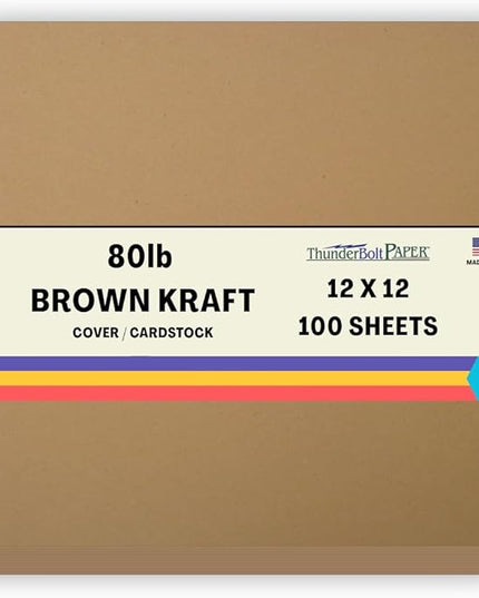 100 Brown Kraft Fiber 80# Cover Paper Sheets - 12" X 12" (12X12 Inches) Scrapbook Album|Cover Size - Rich Earthy Color with Natural Fibers - 80lb/pound Cardstock - Smooth Finish