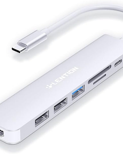 LENTION USB C Hub with 100W Charging, 4K HDMI, Dual Card Reader, USB 3.0 & 2.0 Compatible MacBook Pro, New Mac Air/Surface, Chromebook, More, Stable Driver Adapter (CB-CE18, Silver)