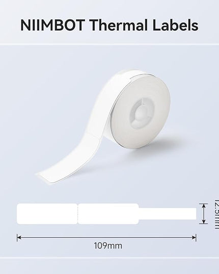 NIIMBOT White Cable Labels Maker Tape for D11/D110/D101 Label Maker, 0.49'' x 4.29''(12.5mm x 109mm), Thermal Label Tape for Home Office Labeling Tape Replacement