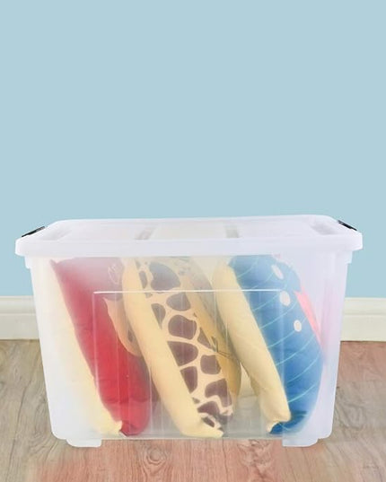 4-Pack 70 L Large Clear Storage Boxes, Plastic Latching Boxes with Wheeles